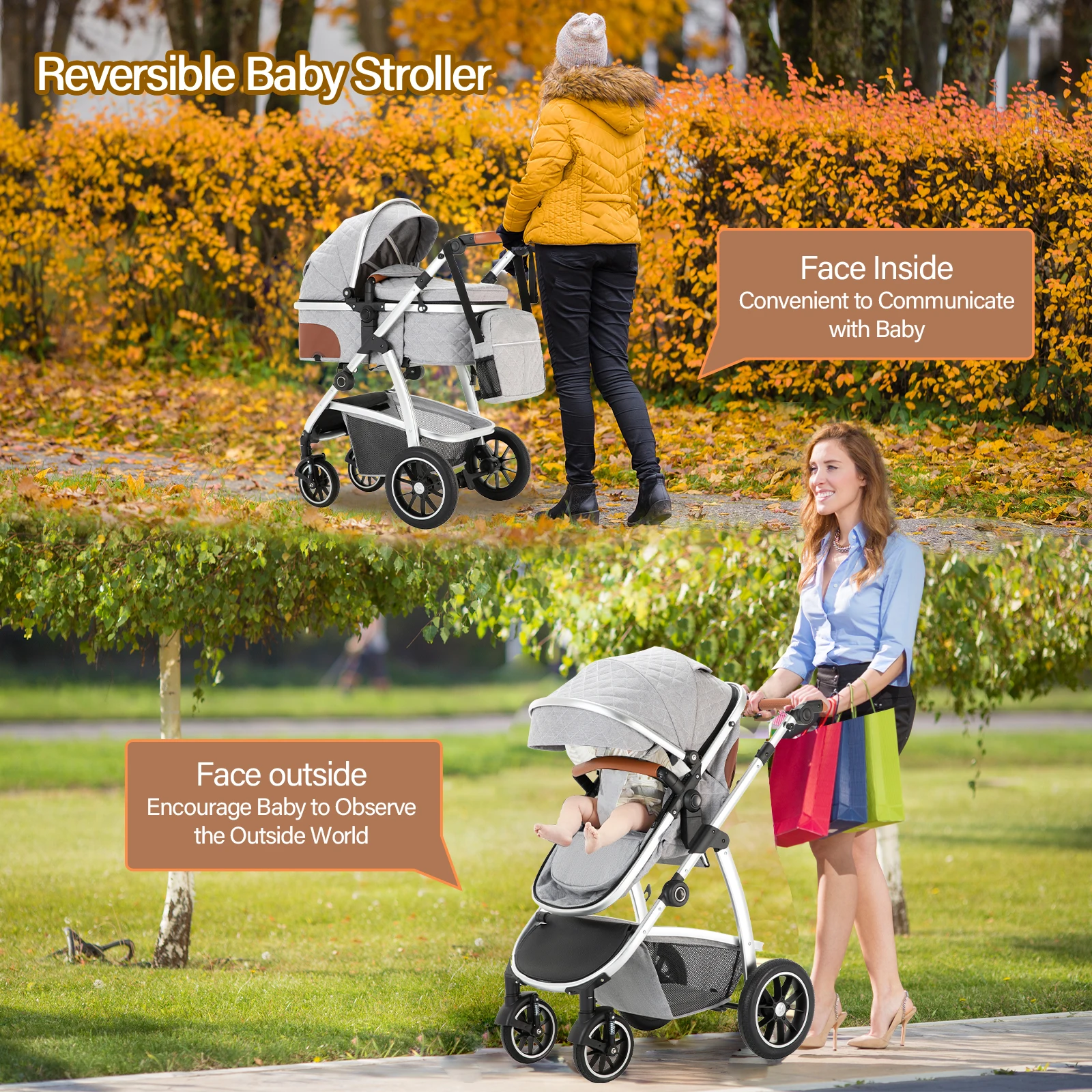 Baby Stroller 3 in 1 Portable Travel Baby Carriage Newborn High Landscape Aluminum Frame Stroller Infant Fold Parm