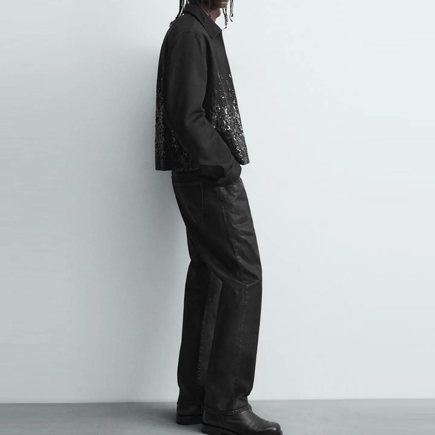 Zimowy płaszcz damski z koralikami, luźny krój, do pracy, krótki, odzież wierzchnia marki Z, długi rękaw, zapinany na zamek.