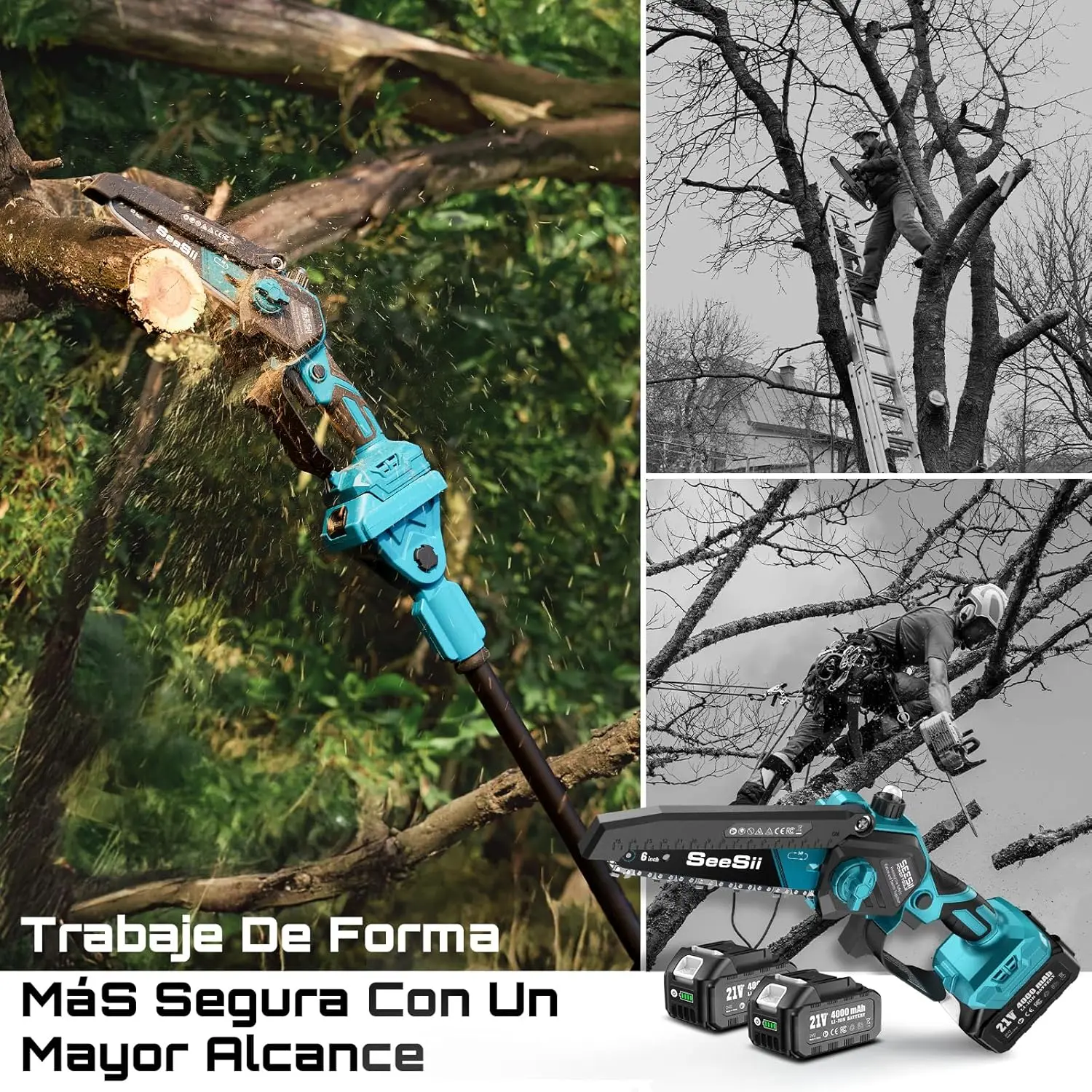 Seesii Palo telescopico senza spazzole 6 '' Motosega elettrica 3-IN-1 Sega ad alto ramo Strumento di potatura da giardino per Makita18V Batteria pin