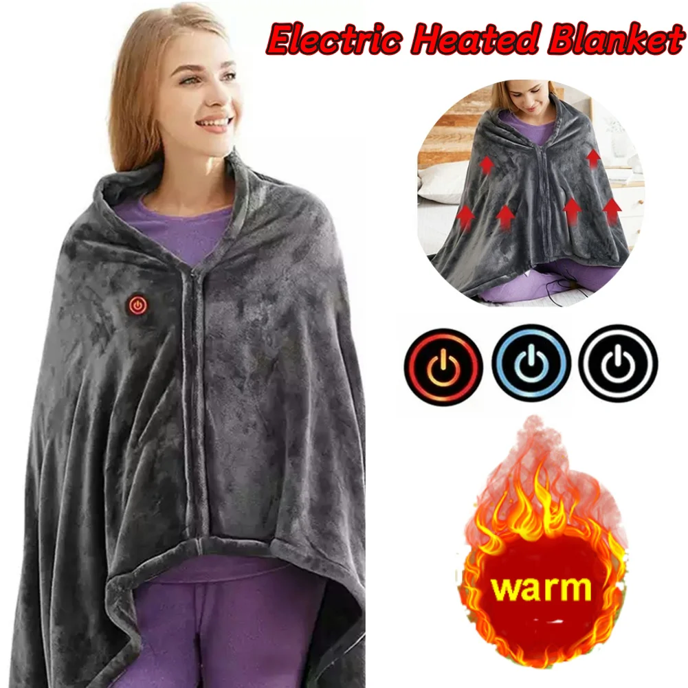 USB Heated Blanket Electric Heated Throw 3 Heating Level Heated Shawl Throw Blanket Coral Velvet Fast Heating for Autumn Winter