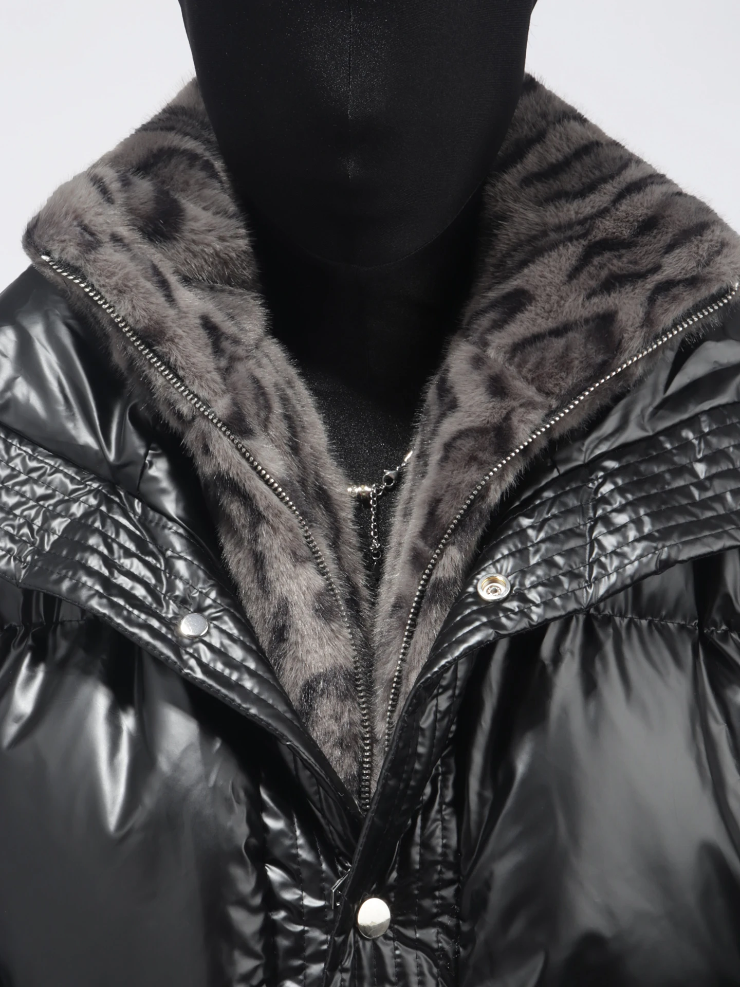2025 Men's Winter New Glossy Leopard Print Versatile Short Style Faux Two-Piece Cotton Jackets Zipper Thick Long Sleeve Parkas
