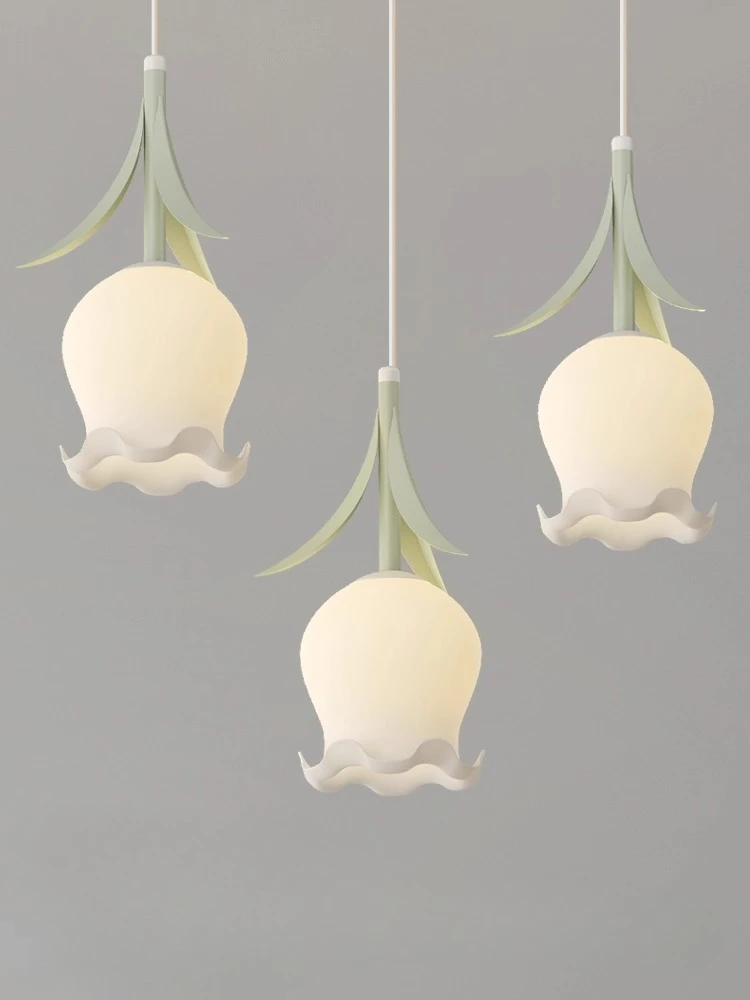 Modern Glass Flower Lampshade Chandeliers Cream Style Warm Pendant Lights for Living Room Restaurant Bar Kitchen Island LED Lamp