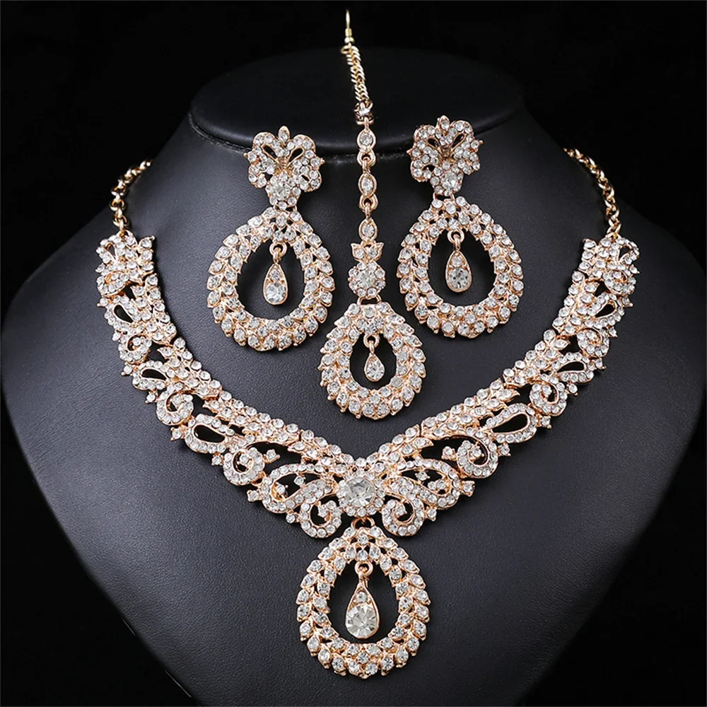 

Exquisite Gem Crystal Elegant Neck Collar Necklace Earring Wedding Jewelry Set Gorgeous Bridal Gift Woman's Banquet Accessory