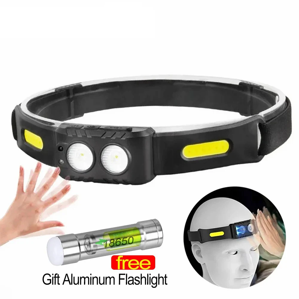 

C5 Strong Light Headlight Portable USB Rechargeable LED Sensing Headlamp XPE+COB Flashlight Super Bright Lamp Fishing Emergency