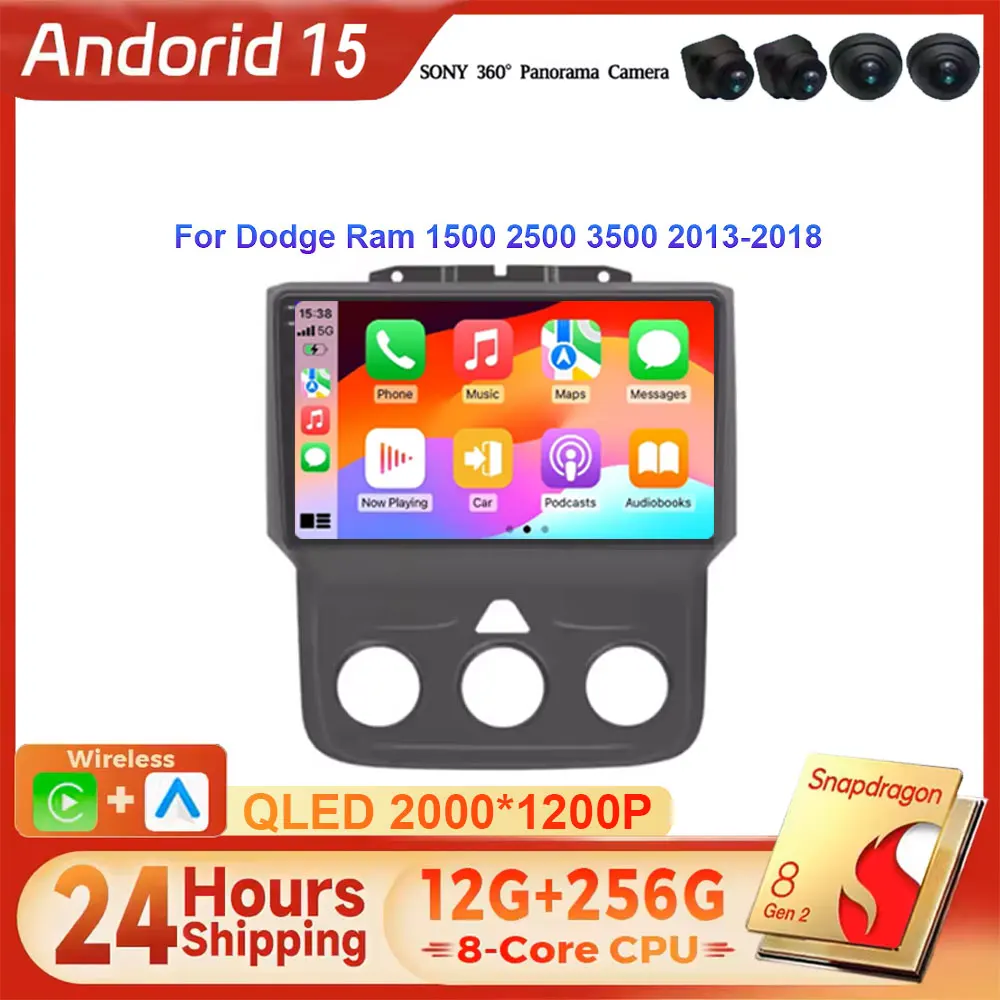 Radio estéreo de coche Android para Dodge Ram 1500 2500 3500(2013-2018) reproductor Multimedia GPS inalámbrico Carplay pantalla táctil unidad principal