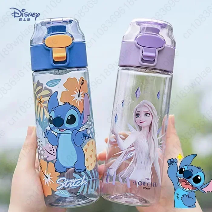 

Disney Anime Stitch 550ML Cartoon Kids Water Cup Portable Plastic Large Capacity Clear Cup student Outdoor Sports Water Bottle