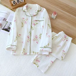 2024 Japanese New Women's Pajama Set Spring and Autumn 100% Cotton Long sleeved Pants Two Piece Set Thin Sweet Home Fury Ladies