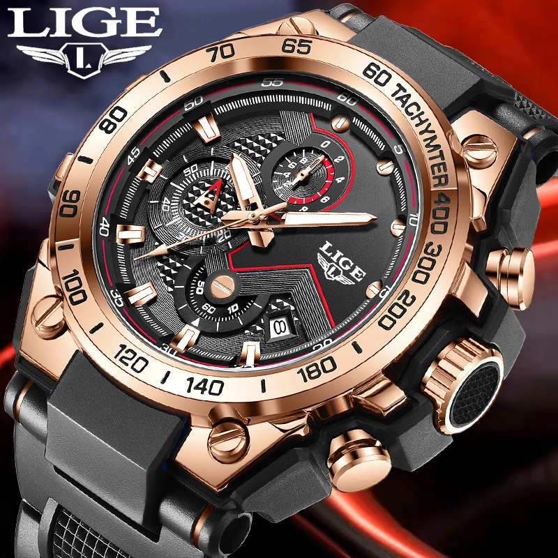 

LIGE военные силиконовые водонепроницаемые часы для мужчин, модные деловые светящиеся мужские кварцевые наручные часы, спортивный хронограф на открытом воздухе