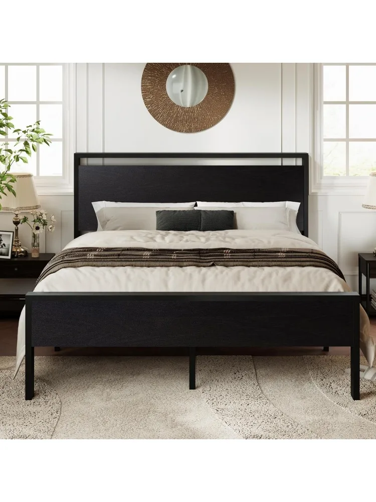 

Queen Size Platform Bed Frame with Wooden Headboard and Footboard, Heavy Duty 12 Metal Slats Support, No Box Spring Needed