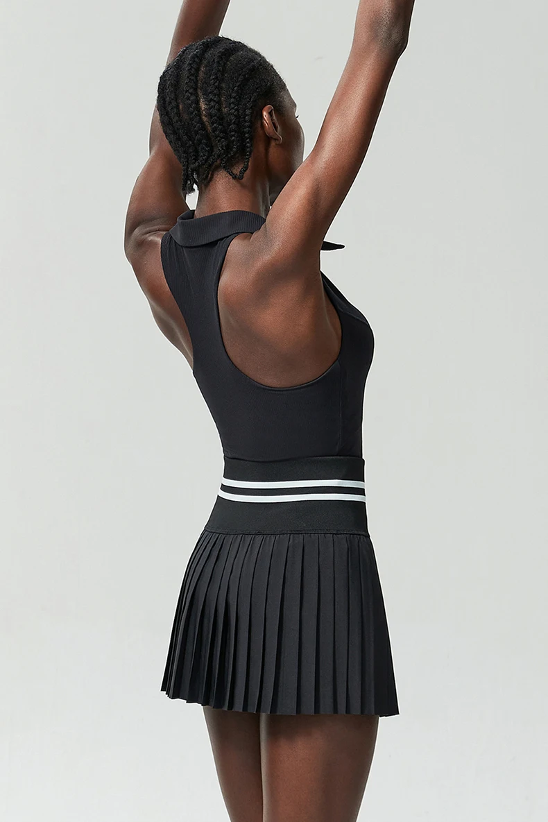 Women Two Pieces Yoga Set Solid Color Gym Top Tennis Skirt Sports Suit Breathable Quick Dry Short Sportswear Workout Clothes