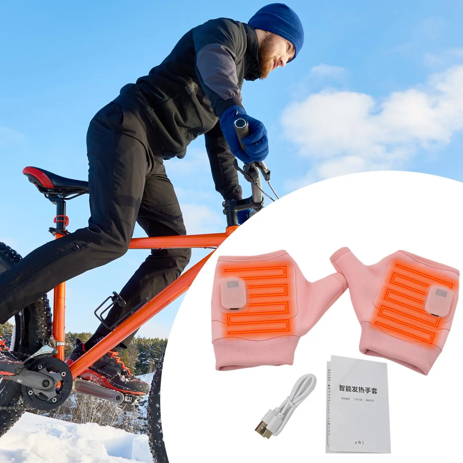 

Варежки с подогревом, велосипедные варежки без пальцев, перезаряжаемые через USB электрические термоперчатки для рук для женщин, спорт на открытом воздухе, холодная погода