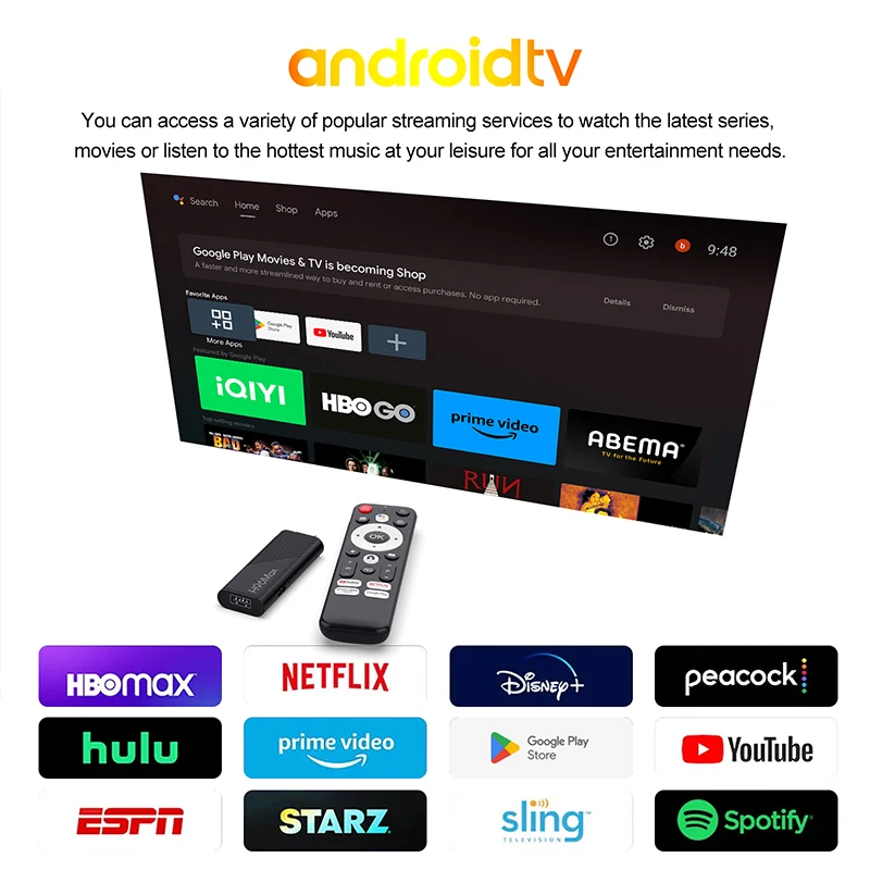 H96 MAX H313 TV Stick Android 14 رباعي النواة WiFi6 & BT5.0 4K @ 60fps ATV Launcher Google Voice Assistant AI Media Player TV Box