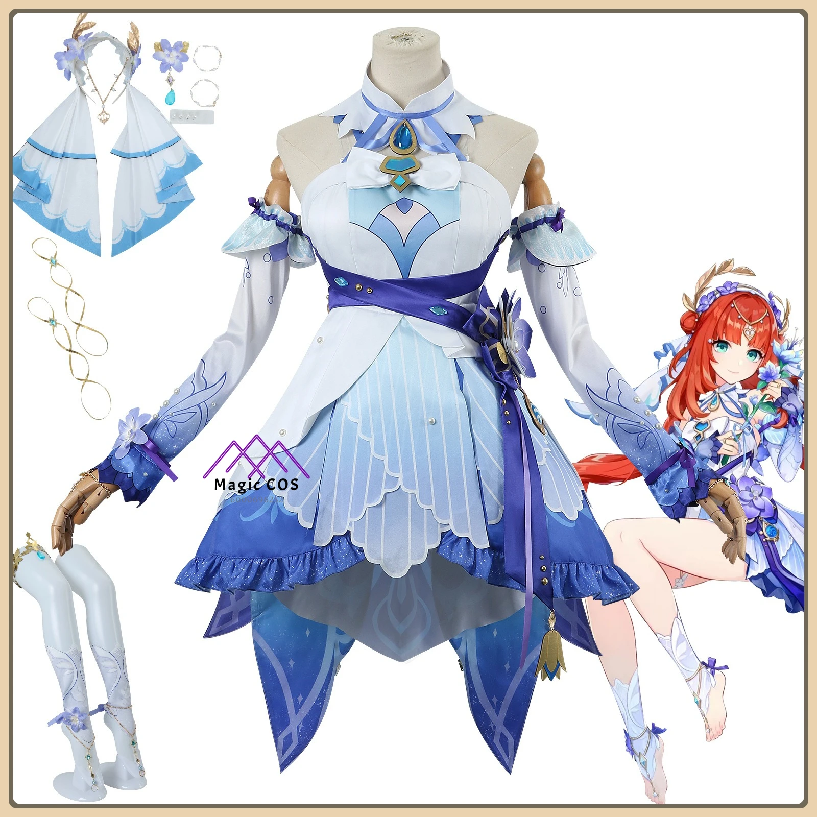 

Genshin Impact Nilou Cosplay Costume Gold Embellished "Shabnam's Breath" Outfit Full Set Anime Outfit for Women Role Playing