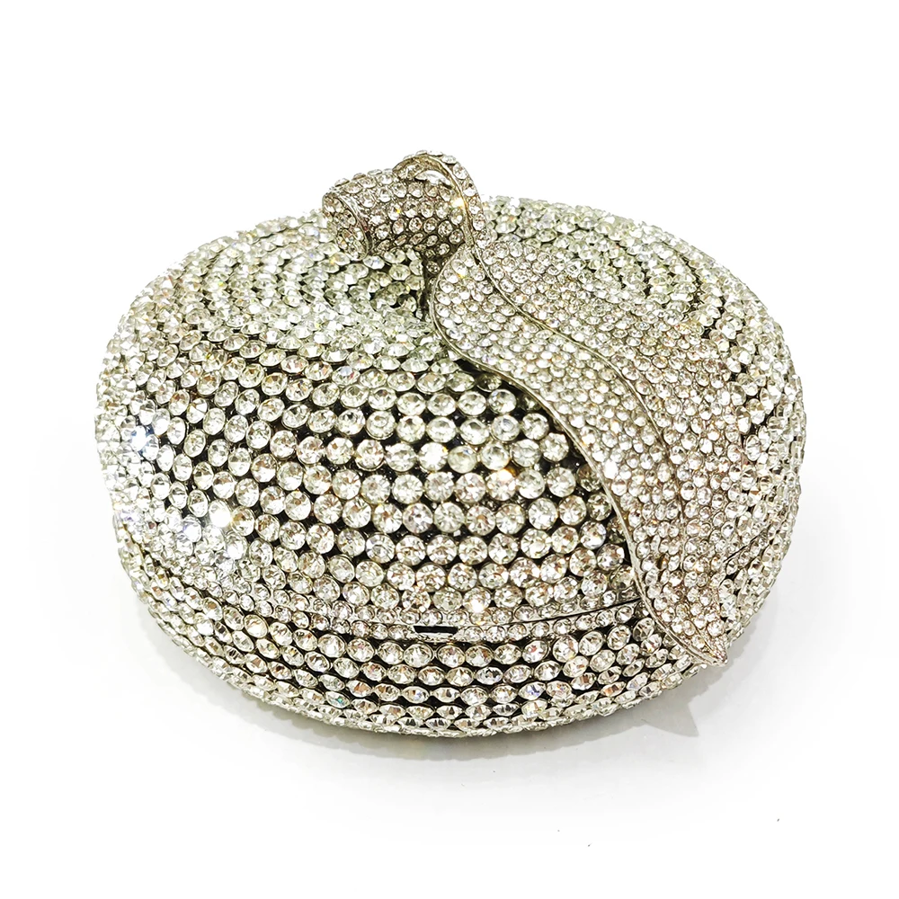 Apple Crystal Evening  Bag Gold/Silver RhinestoneLuxury Leaves Clutch Women Diamond Cocktail Clutches Lady  Purse And Handbag