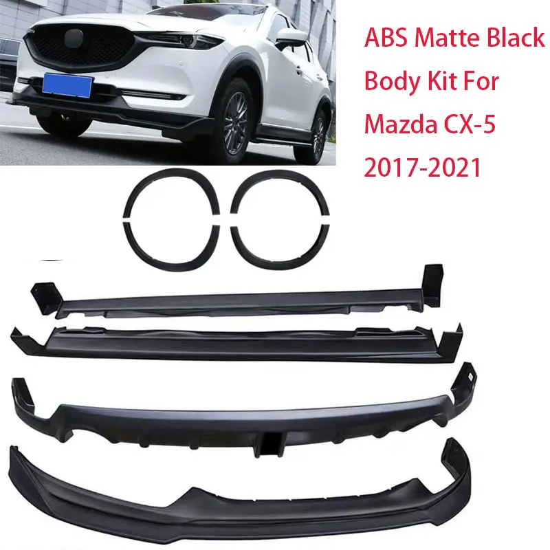 

For Mazda CX-5 CX5 2017-2021 ABS Matte Black Car Front Bumper Lip Rear Diffuser Spoiler Side Skirt Fender Flares Body Kit