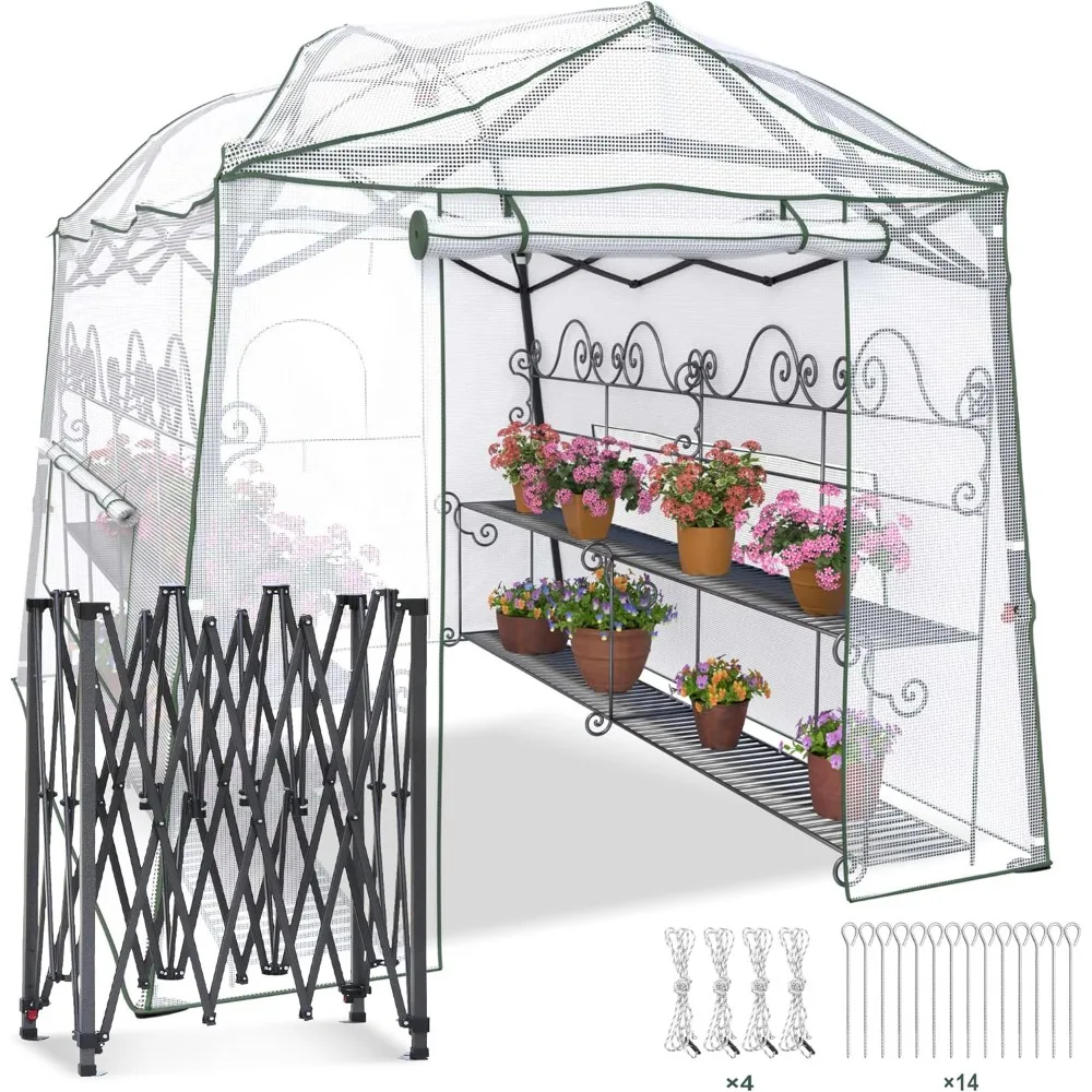 

11 x 8.5 FT Walk-in Greenhouse, Portable Pop-up Green House 3 Adjustable Hights Heavy Duty Plant Gardening Canopy with Durable P
