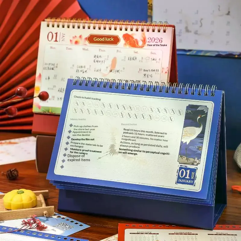 Nieuwe 2026 bureaukalender Retro Chinese grote desktopkalender Jaarlijkse takenlijst Maandelijkse dagelijkse kalenderplanner Tijdmanegement