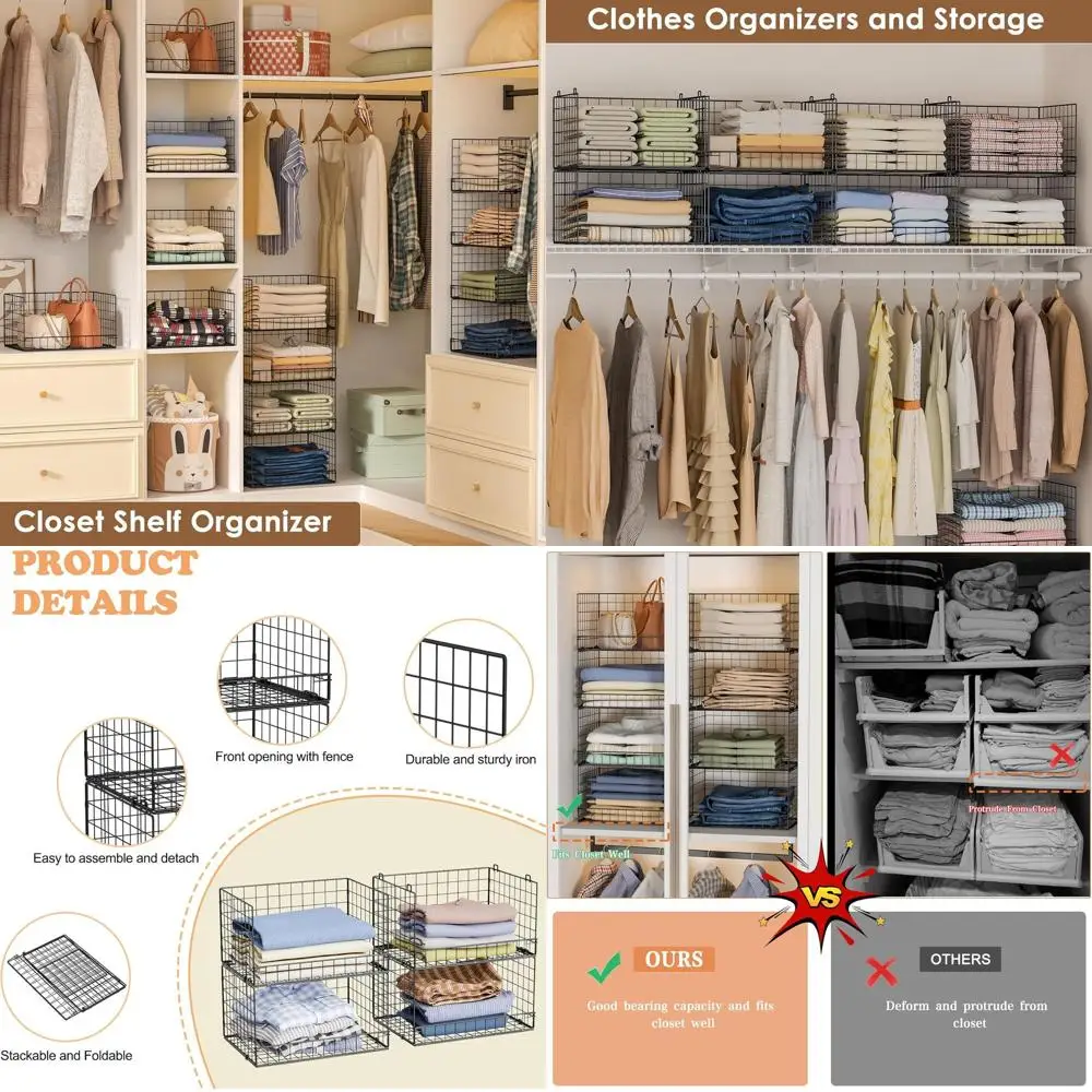 

4-Tier Stackable Closet Organizers: Clothes, Sweater Storage Solutions in Black