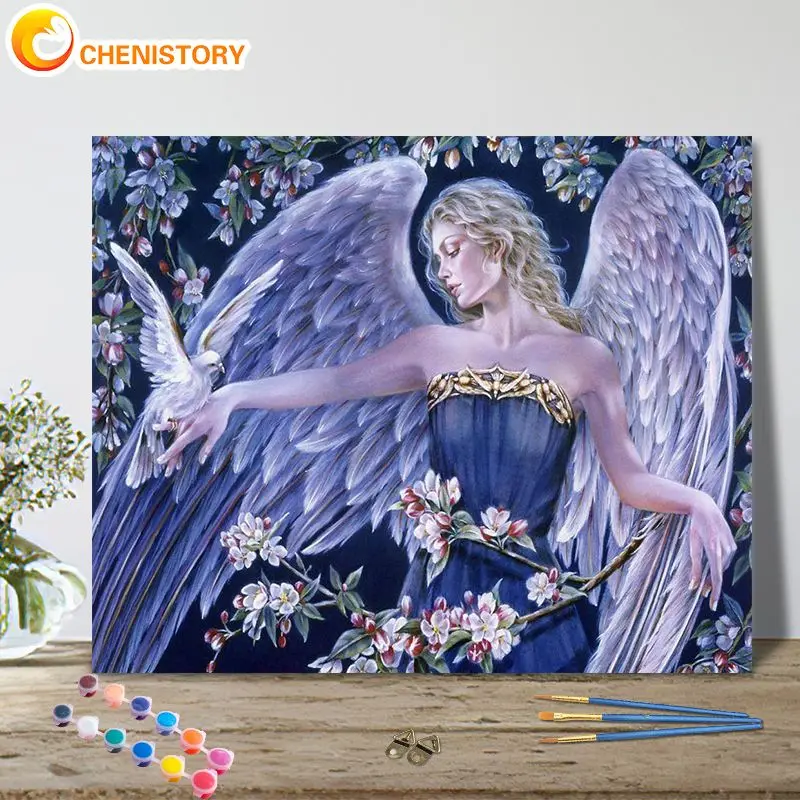 CHENISTORY painting By Number With Frame Angel Girl Kits Handpainted Wall Art Picture By Number Figure Drawing On Canvas