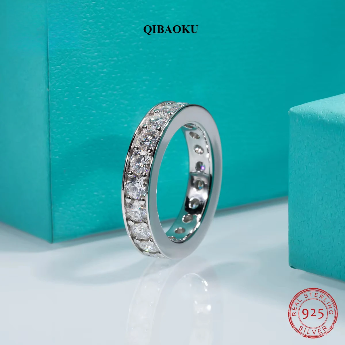 QIBAOKU 3.5mm D Color Moissanite Wedding Band Women Ring Gold Plated Silver Eternity Rings For Men Custom Jewelry Wholesale 2026