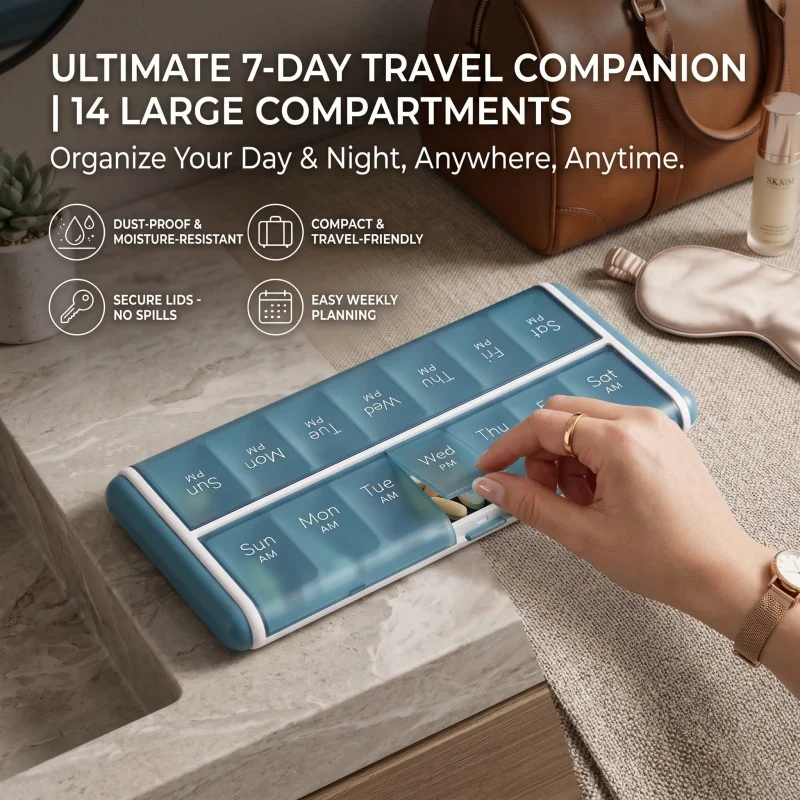 

14 Grids Plastic 7-Day Week Pill Organizer Dustproof Moisture-proof Multifunction Fish Oil Vitamin Medicine Box Daily Pill Cases