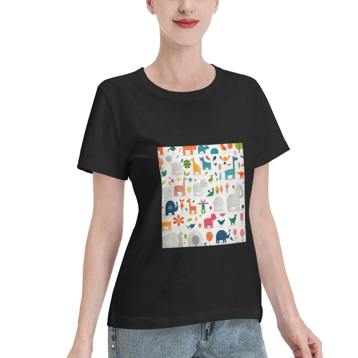 Wardrobe Essential Animals Pattern 3 - White Background Women's T-shirt Ootd Female Essential Clothing