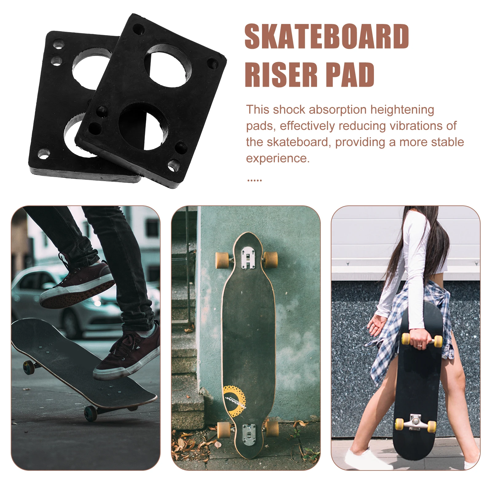 

2pcs Skateboard Riser Shock Absorption Pu Material Durable Easy Installation Increased Ground Clearance Longboard Damping Pad
