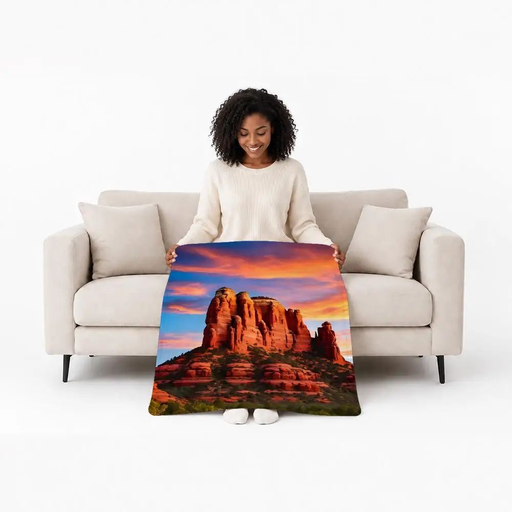 Aesthetic Landmark Sedona Throw Custom Printed Flannel Fleece Blanket for Sofa Bed Office Travel & Camping