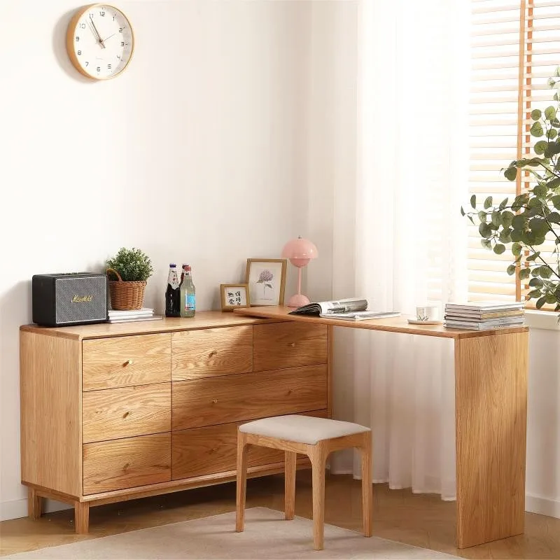 Factory direct sales, all solid wood red oak chest, one-word board red oak makeup table chest, seven chest, bedroom chest