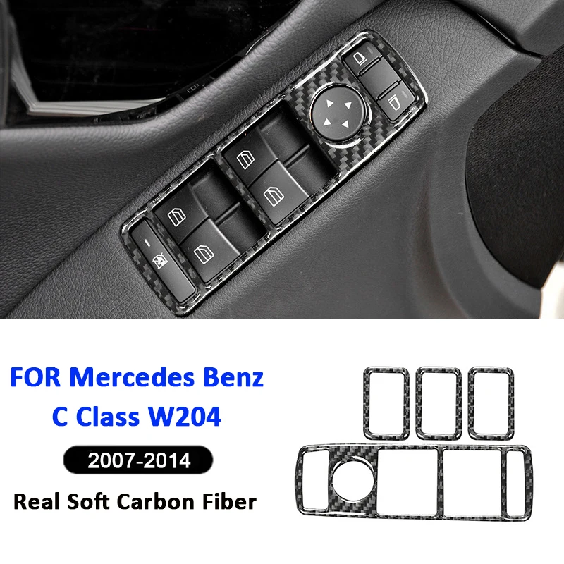 

For Mercedes Benz C Class W204 2007-2014 Carbon Fiber Car Power Window Control Panel Buttons Frame Decorative Interior Sticker