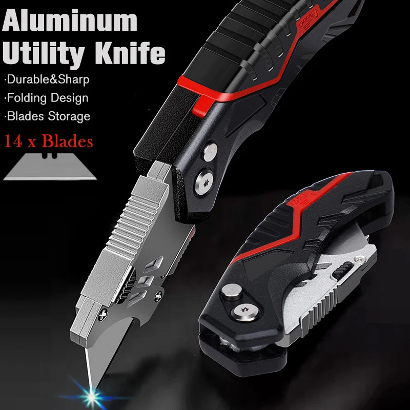 Durable Folding Utility Knife With 14 Blades Storage Quick Wire Stripping Tool Home Office Cutting Tools