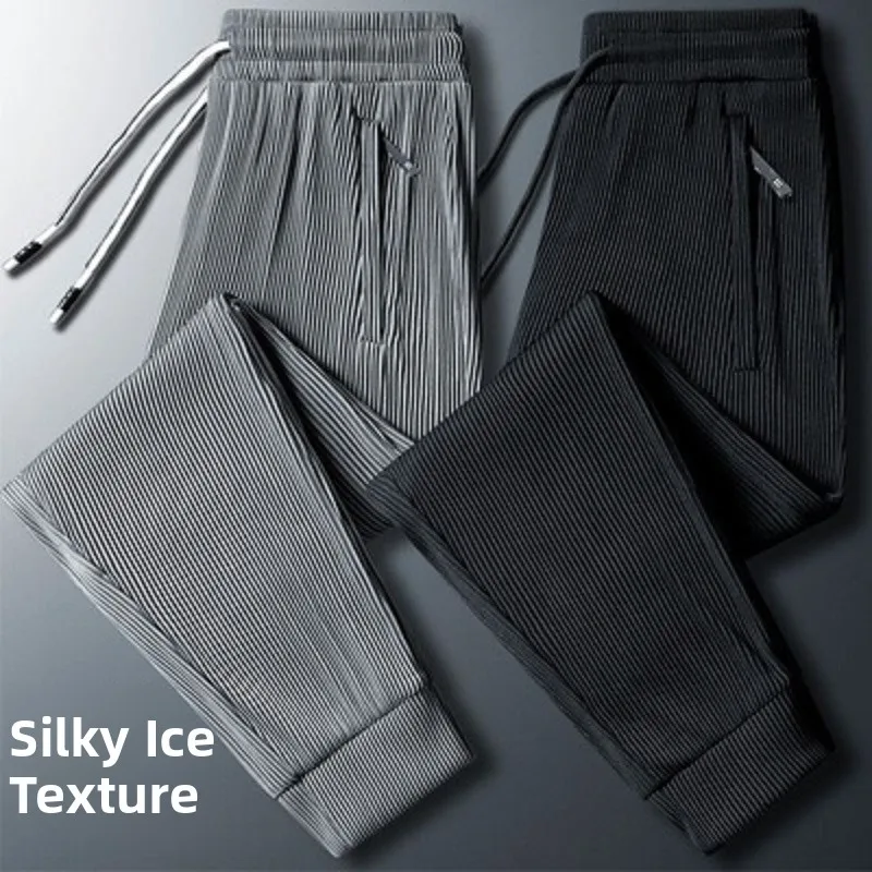 Summer Ice Silk Casual Sports Women's Pants Comfortable Large Size Workwear Harajuku Style Zipper Natural Waist Long Trousers