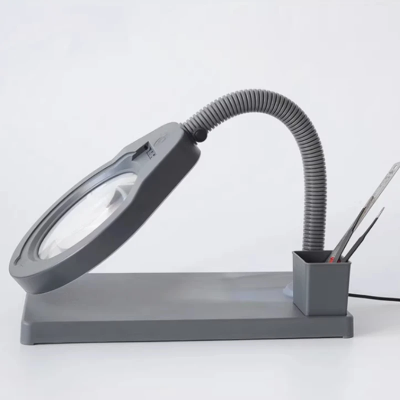 Lente d'ingrandimento ottica da tavolo Lampada in vetro Lente d'ingrandimento flessibile 3-10x Lenti d'ingrandimento con luci a LED che aiutano la pinza per saldatura a mano
