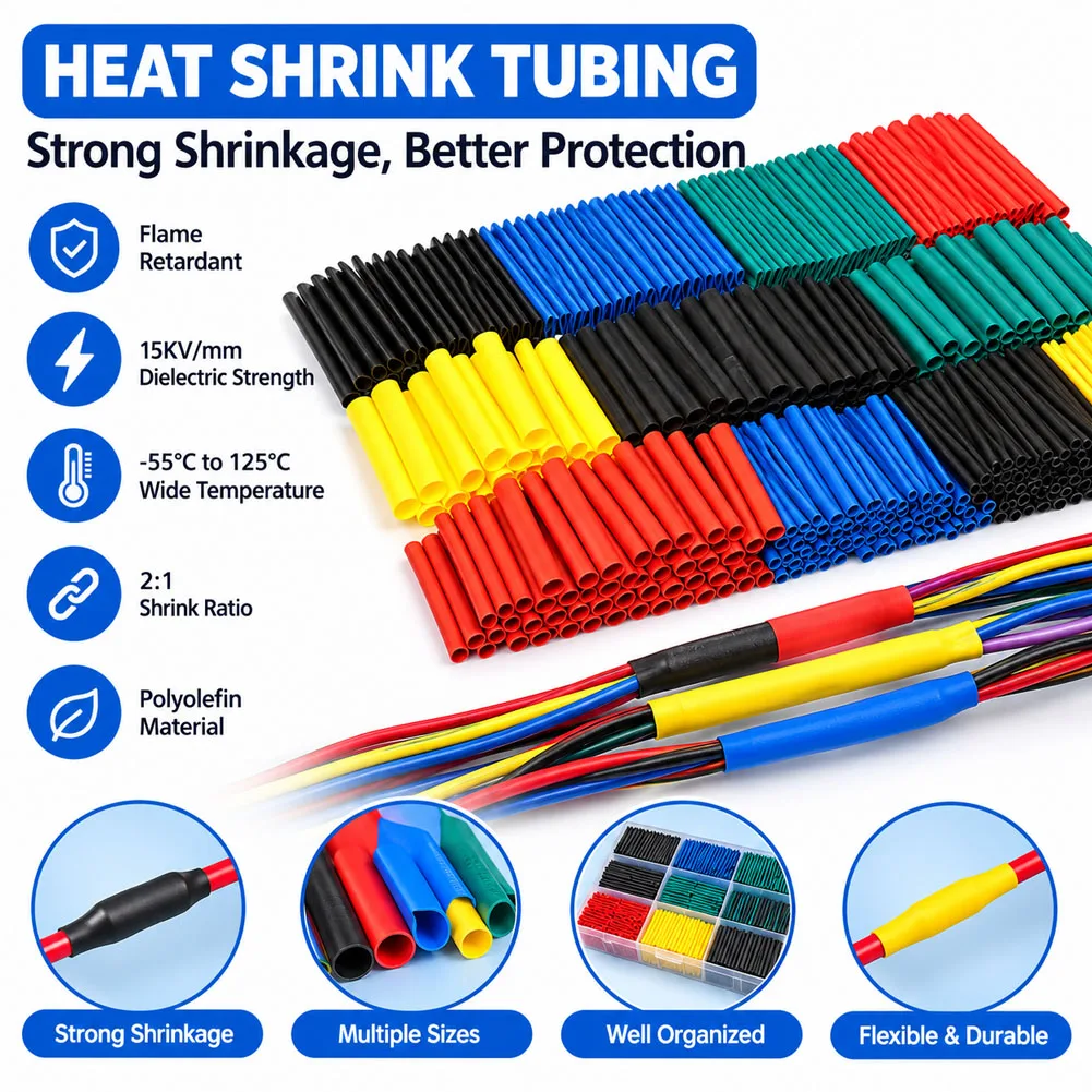 164pcs Heat-shrink Tubing Thermoresistant Tube Heat Shrink Wrapping Kit Electrical Connection Wire Cable Insulation Sleeved Prot