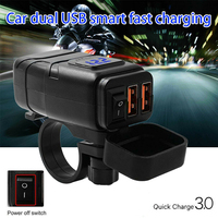 Waterproof Dual USB Port 12V QC3.0 For Motorbike Motorcycle Charger Socket Black Power Adapter Cell Quick Charger