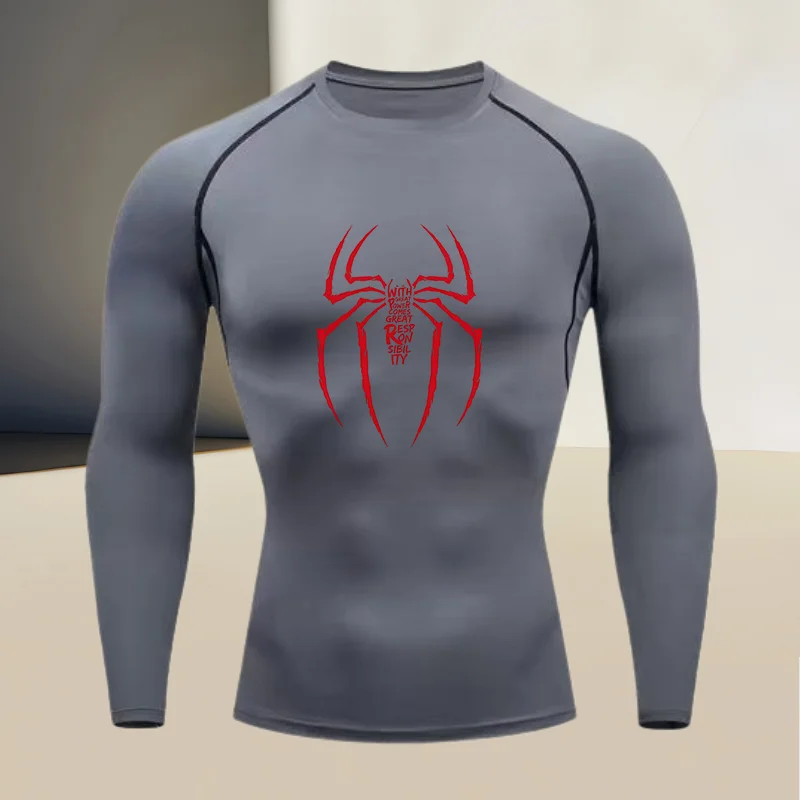 Men's long sleeved round neck thin sports tight fitting quick drying T-shirt, suitable for bodybuilding and physical training image 4
