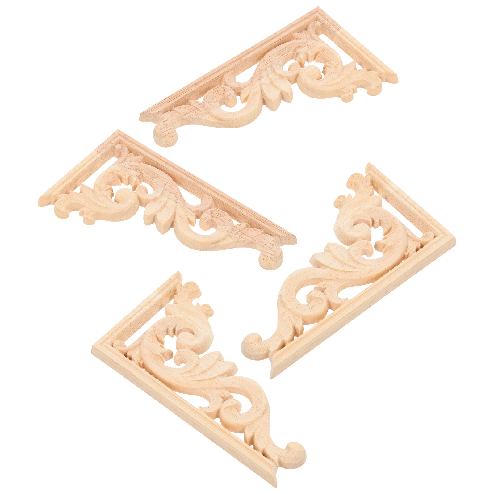 4 PCS Vintage Decor Carved Onlay Applique Wood Wallpaper Wooden Unpainted Frames