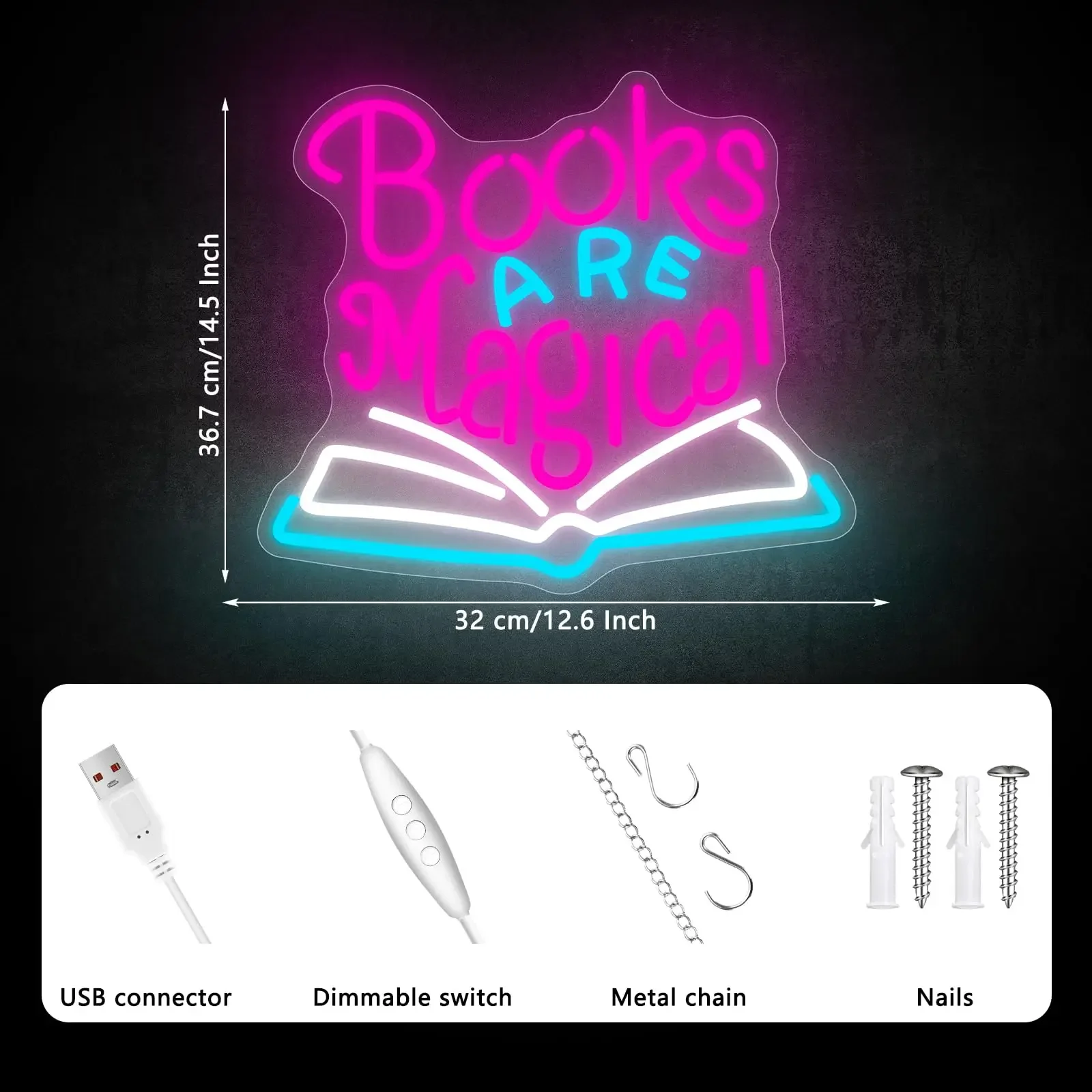 Dimmable Led Signs Books are Magical Neon Sign Light Up Signs Reading Room Book Party Library Decoration Bookish Decor Gifts