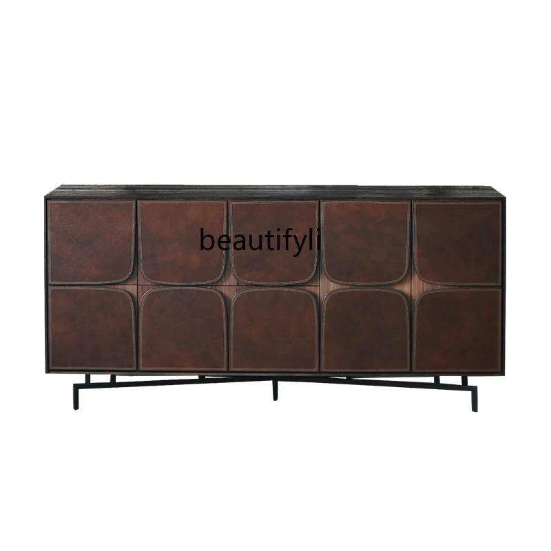 

French Style Solid Wood Sideboard Italian Retro Spade Hu Color TV Bench for Bedroom Living Room Locker