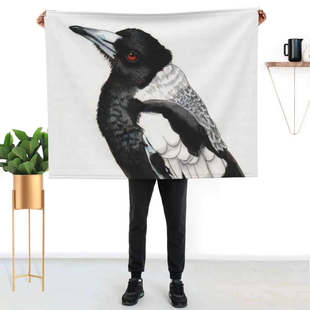 Magpie Australian Bird Black and White Throw Blanket Spring Fall Cozy Throw Blanket for Couch