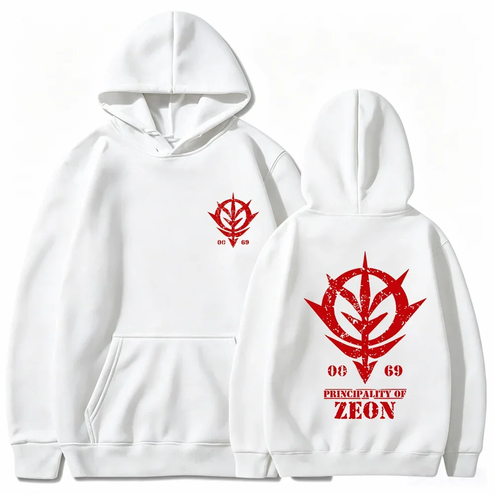 Gundam ZEON Hoodie, Men Women Drawstring Hooded Sweatshirt Principality Of Zeon Red Symbol Front Back Anime Print Streetwear