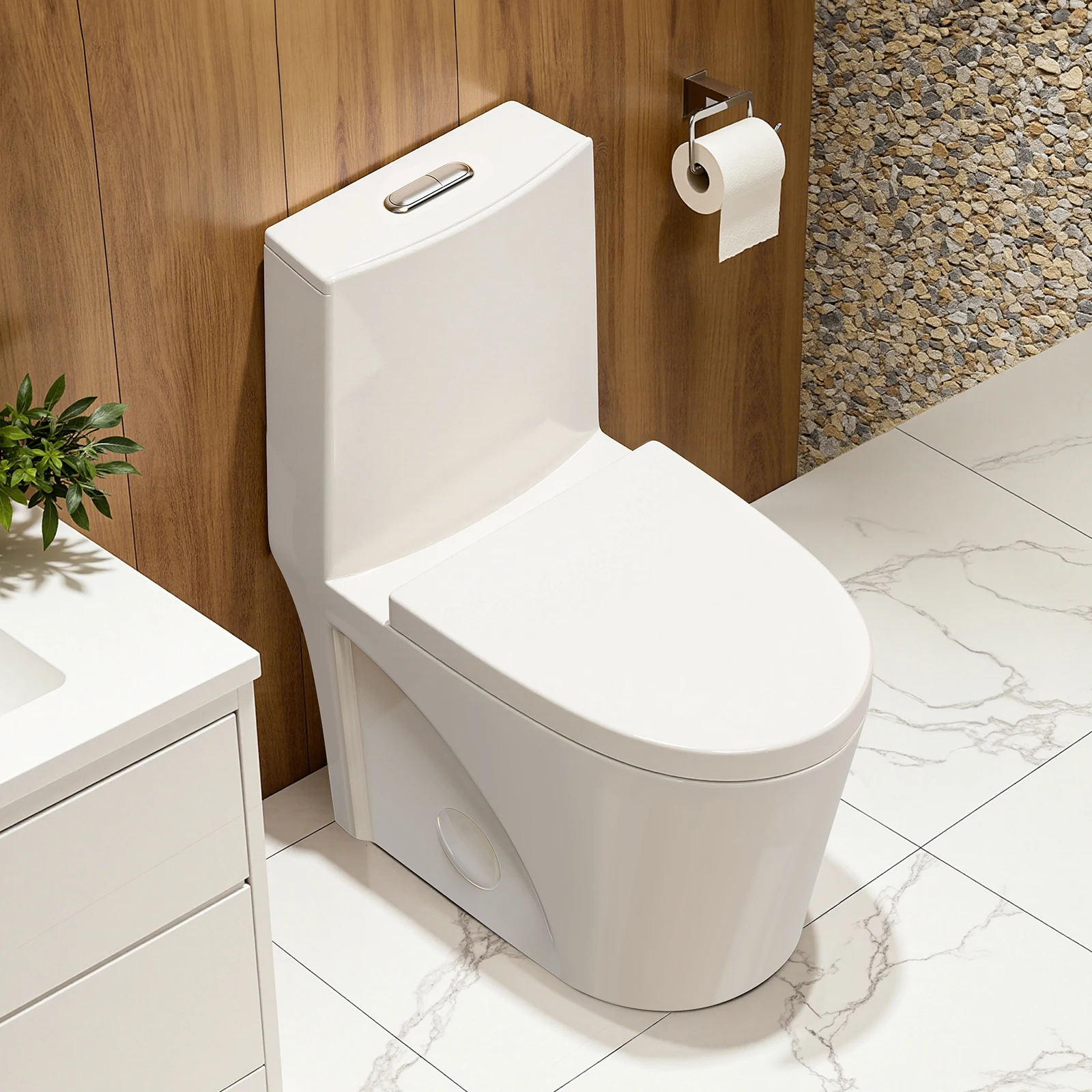 

Standard One-Piece Toilet With Glazed Surface, Dual-flush Siphon Jet, Soft-Close Seat & Lid, Easy-Clean Bathroom Toilet T118
