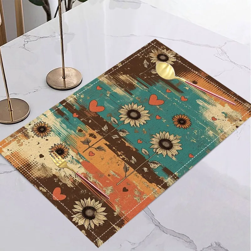 Floral Festival Linen Placemat, Home Dining Table Heat-Proof Placemat
