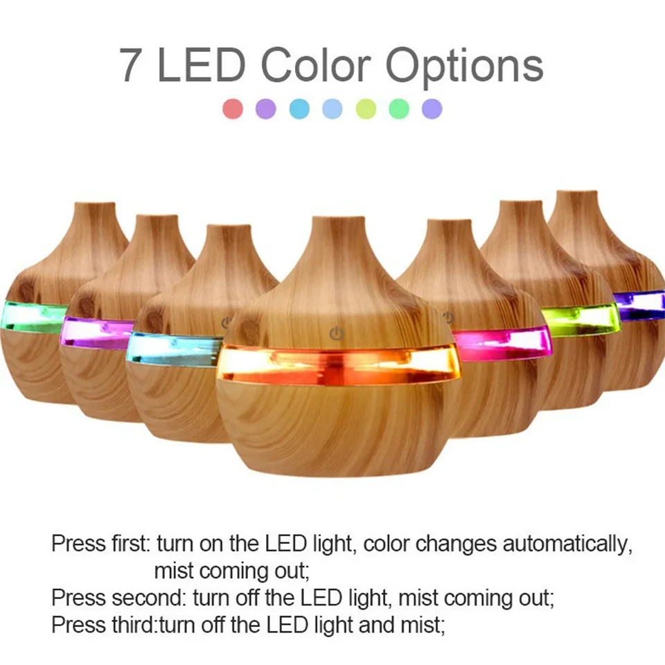 

300ml Humidifier Electric Aroma Air Diffuser Wood Ultrasonic Air Humidifier Essential Oil Aromatherapy Cool Mist Maker For Home