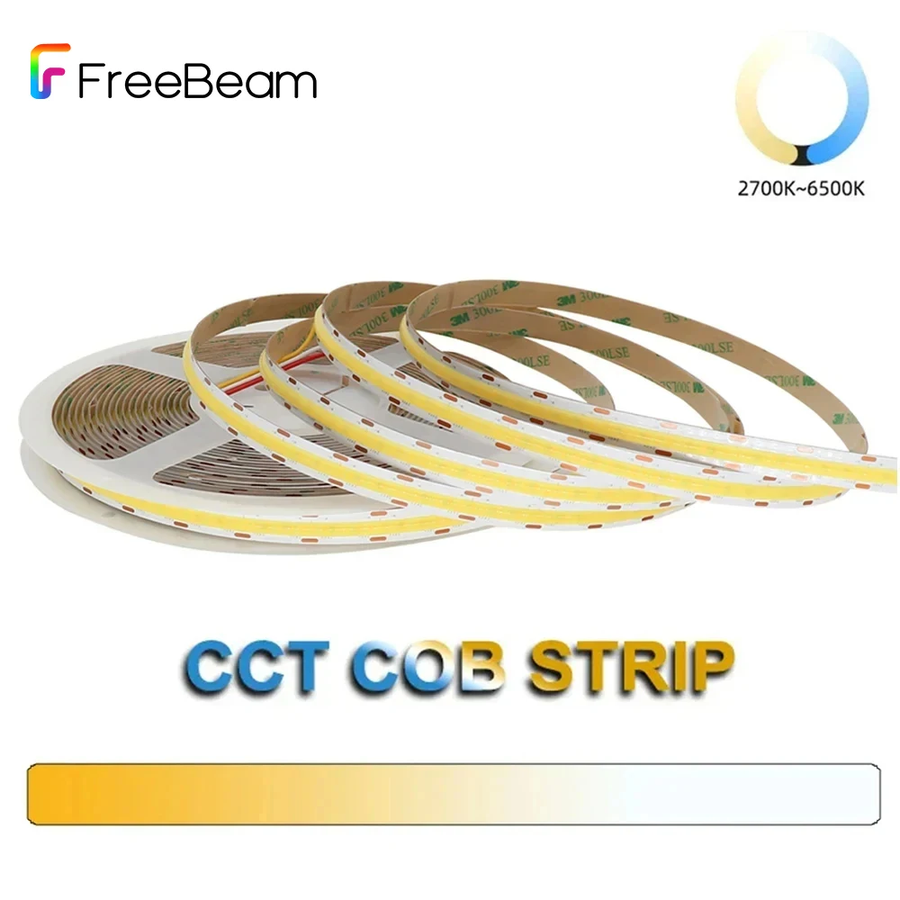 

2700-6500K CCT Dimmable LED COB Strip 12V 24V 5mm 10mm Width Bicolor Color Adjustable LED Ribbon Tape Room Decor