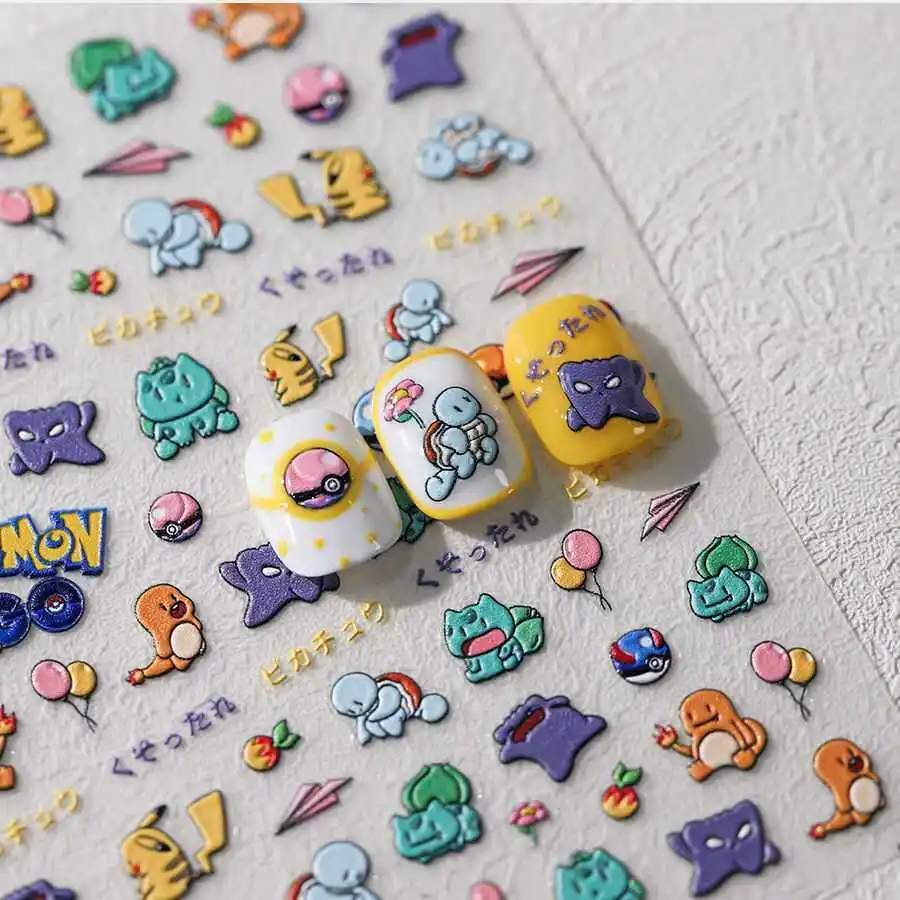 

HotSaleOfficialLicensed Pokemon 3D Embossed Nail Stickers Pikachu Waterproof Self-Adhesive Nail Art Decals Girls Women Kids Gift
