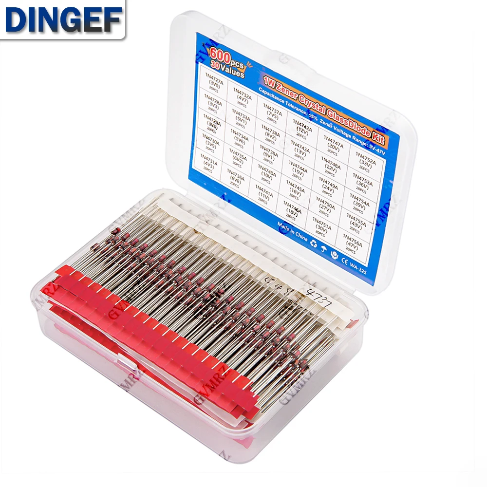600PCS 30Values 1W Zener Diode Kit 3V-47V Box for Electronics Voltage Regulation KIT 3V 4V 5V 6V 7V 8V 9V 10V 11V 12V