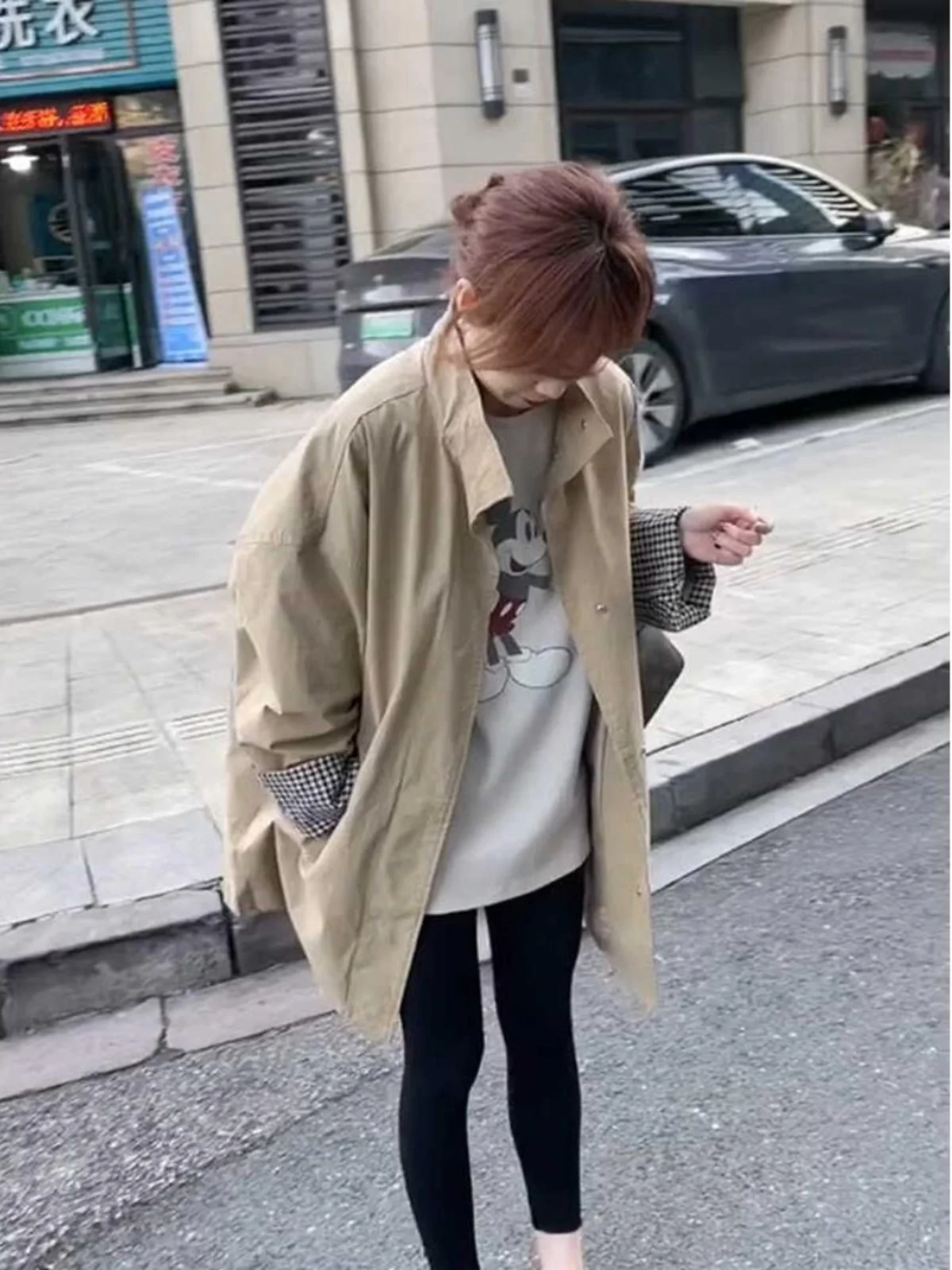 Khaki Long Sleeve Casual Loose Women's Windbreaker Coat Spring 2026 New Style Mid-Length Fashionable Commute Wear