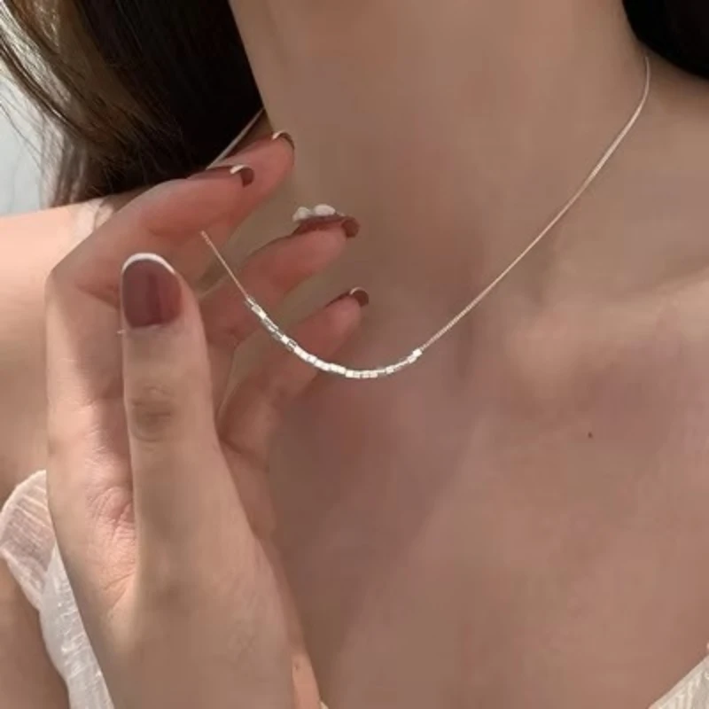 New 925 Sterling Silver Geometry square Necklaces Pendant Silver Jewelry Statement for Women