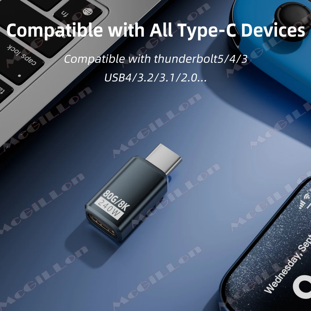 Thunderbolt 5 PD240W USB4 V2.0 Tipo-C para Tipo C Adaptador de Carregamento Rápido Conversor 80 Gbps Conector de Dados 8K @ 60 Hz Adaptador USB C OTG